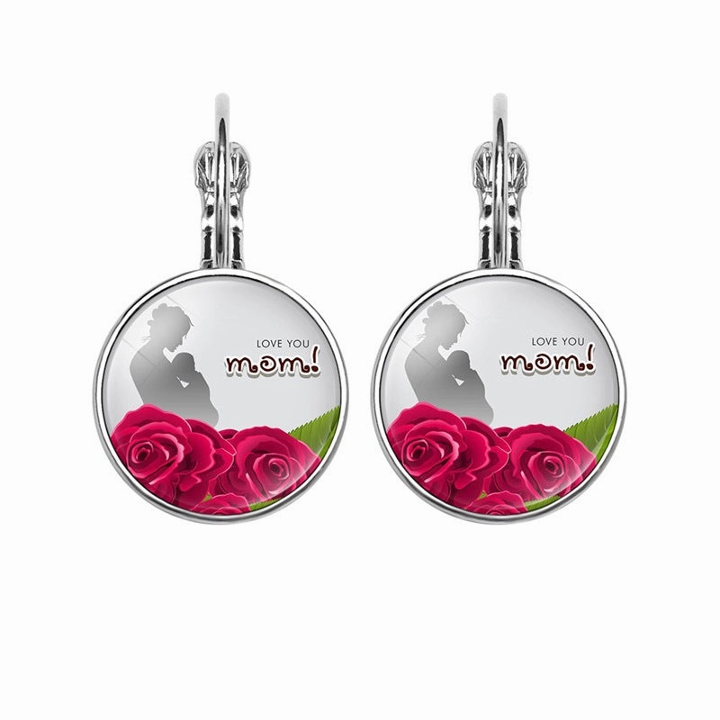 Wholesale Mom's Love MOM Heart-Shaped Time Gemstone Earrings