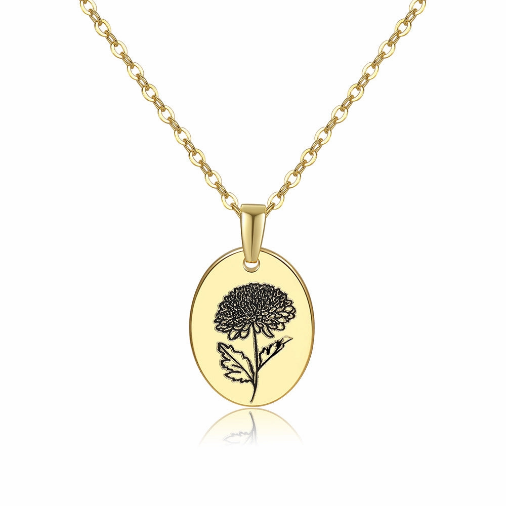 Wholesale Moon Flower Gold Plated Corrosion Pattern Oval Pendant Necklace