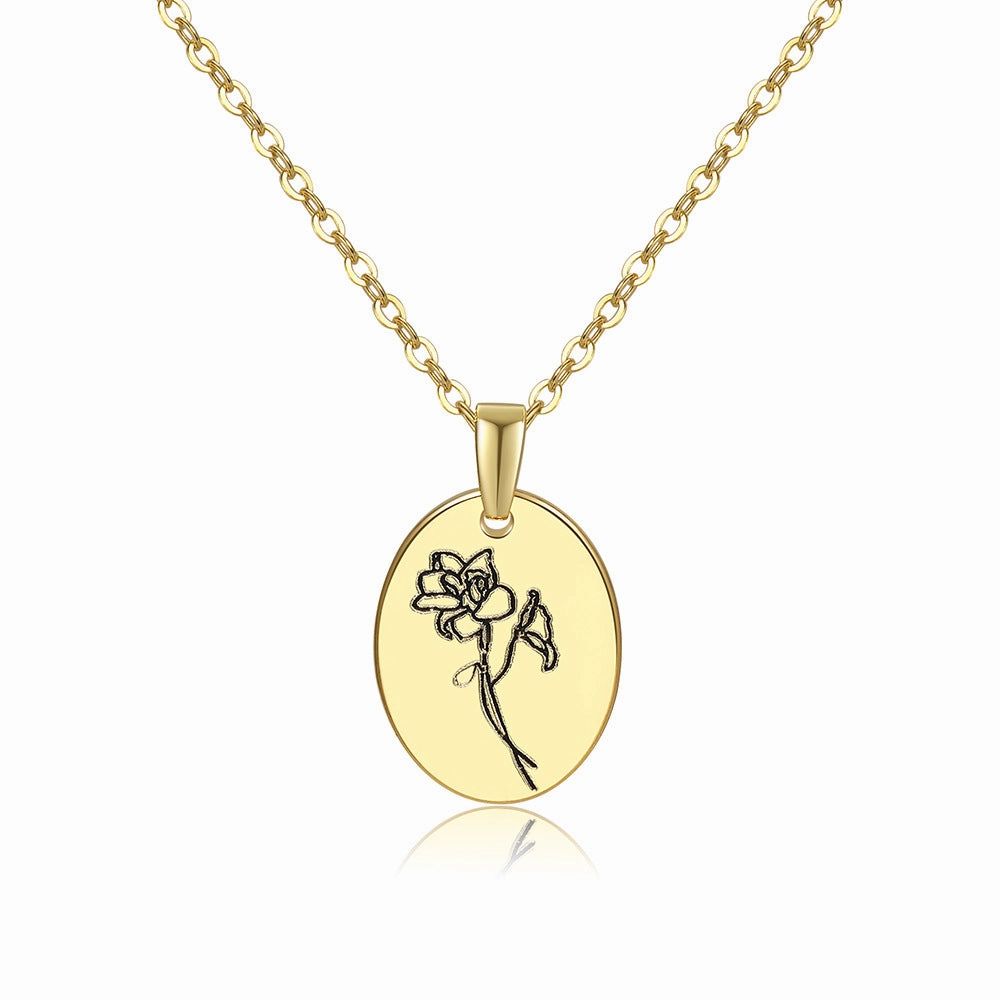 Wholesale Moon Flower Gold Plated Corrosion Pattern Oval Pendant Necklace