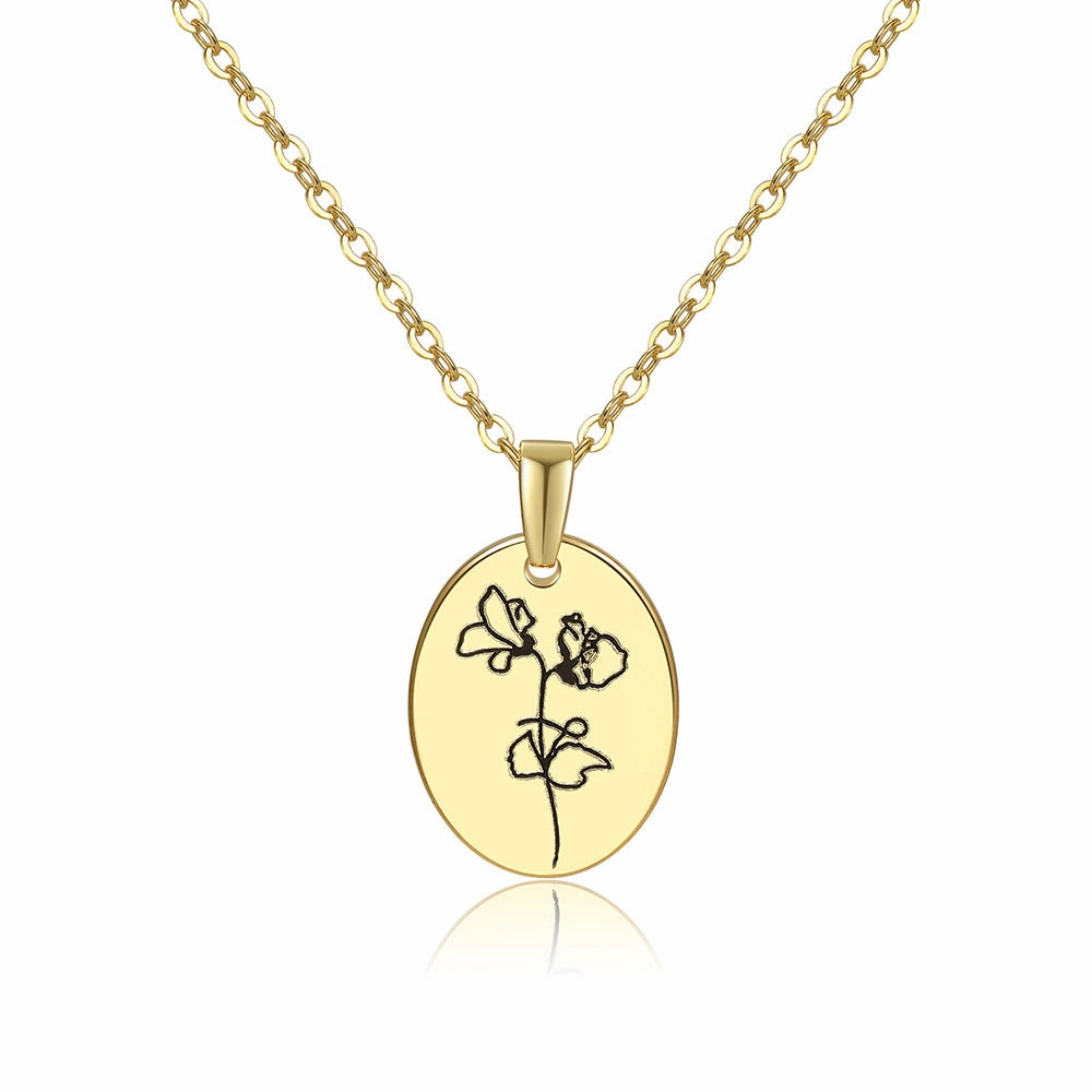 Wholesale Moon Flower Gold Plated Corrosion Pattern Oval Pendant Necklace
