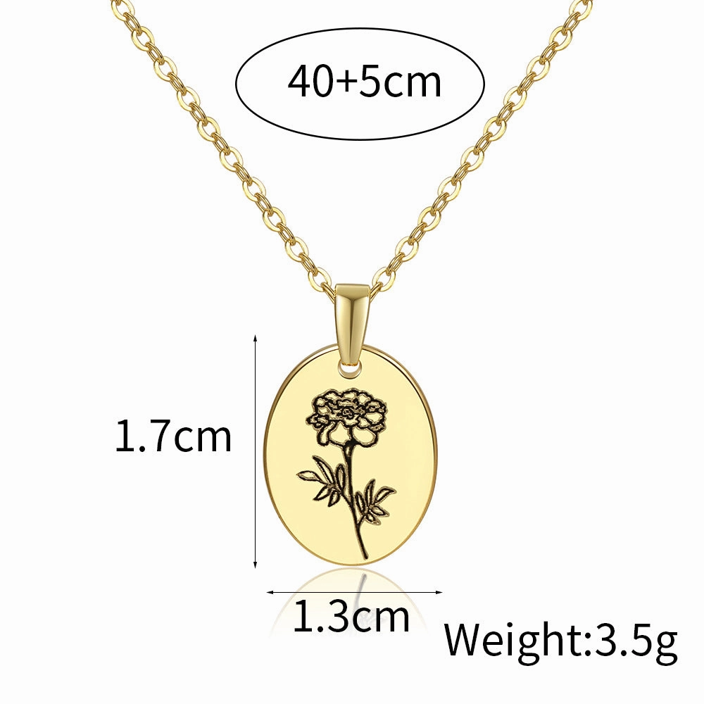 Wholesale Moon Flower Gold Plated Corrosion Pattern Oval Pendant Necklace