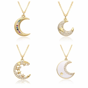 Wholesale Moon Full Diamond Necklace Clavicle Chain