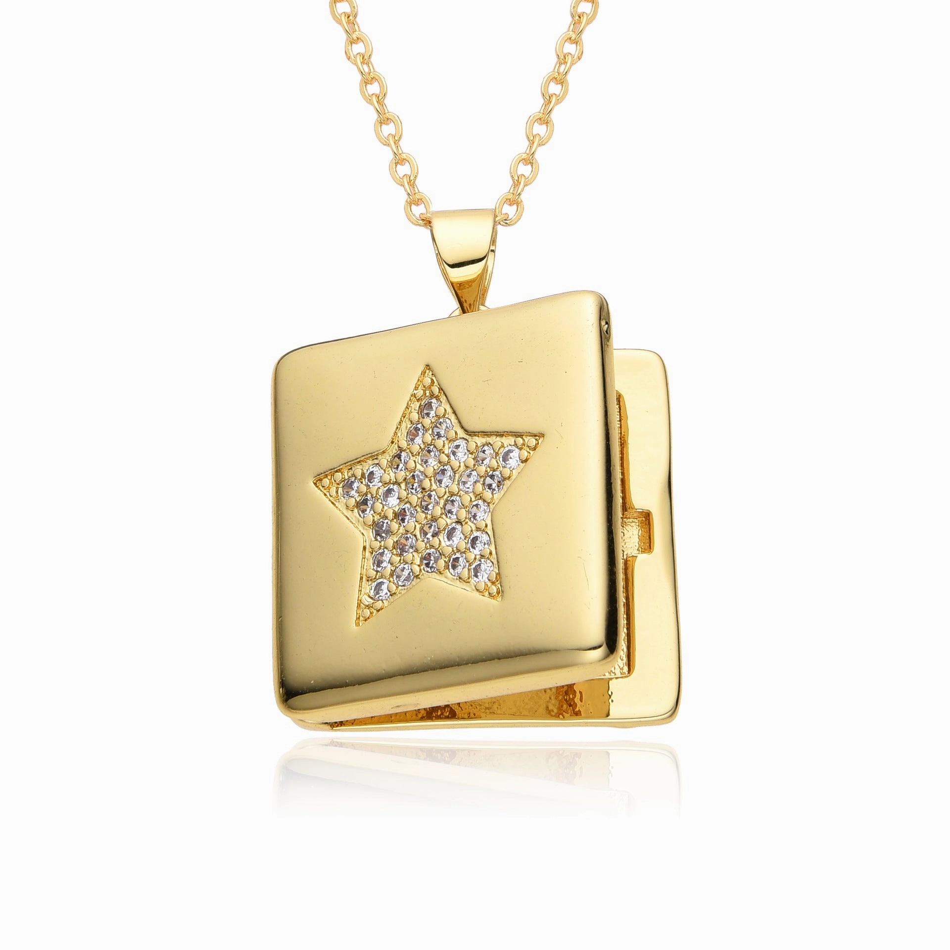 Wholesale Moon Micropaved Virgin Mary Opening and Closing Copper Plated Real Gold Necklace