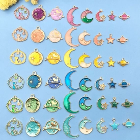 Wholesale Moon Starry Sky Stars Pentagram Drip Oil Alloy Pendant DIY Necklace Pendant Accessories