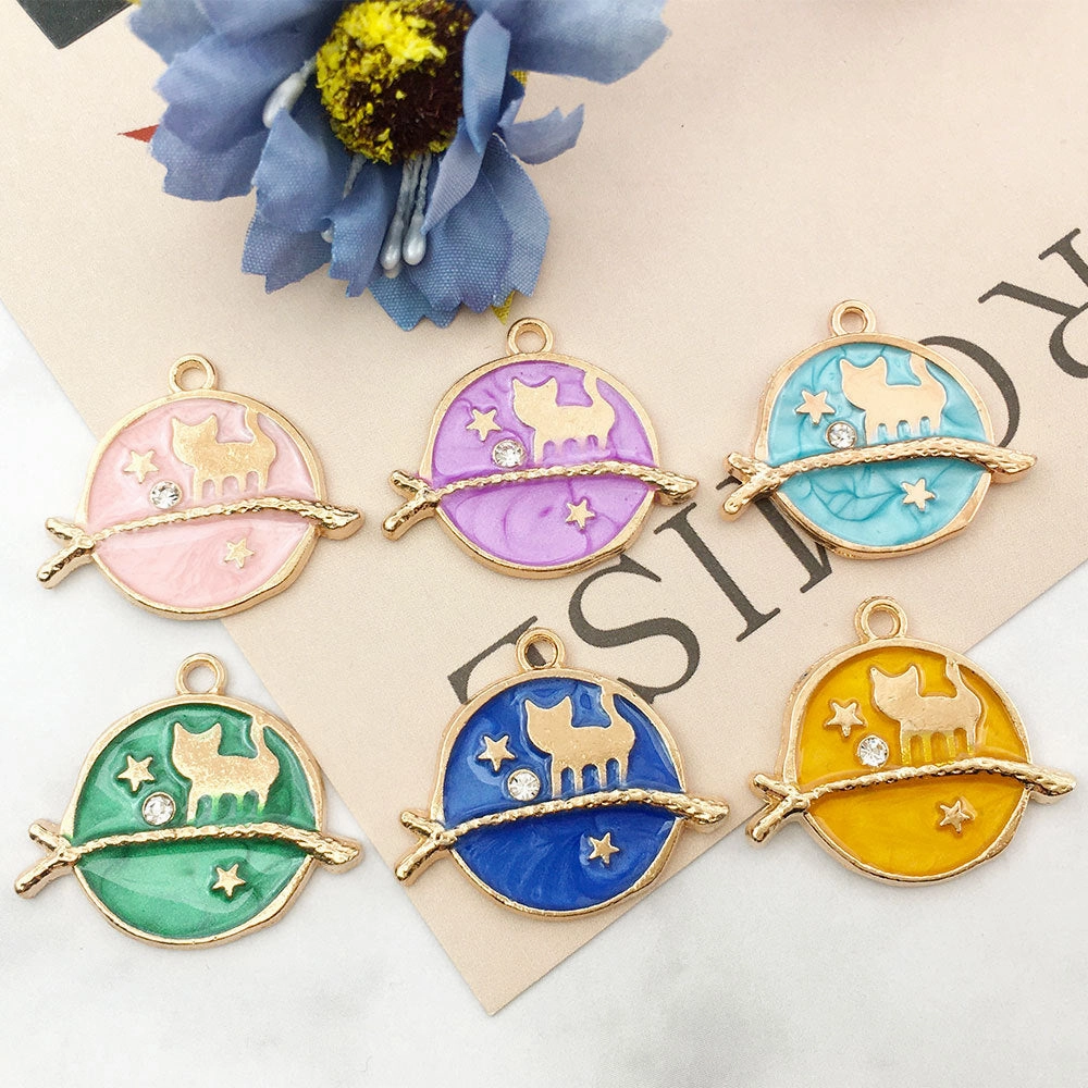 Wholesale Moon Starry Sky Stars Pentagram Drip Oil Alloy Pendant DIY Necklace Pendant Accessories