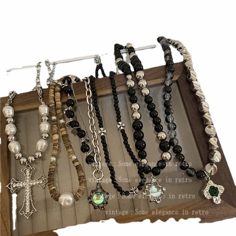 Wholesale Moonstone Titanium Steel Black Beaded Necklaces