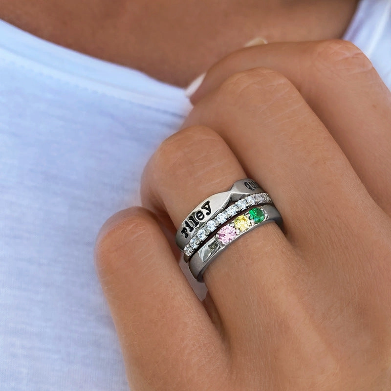 Wholesale Mother's Day 12-color birthstone three-piece stacking ring