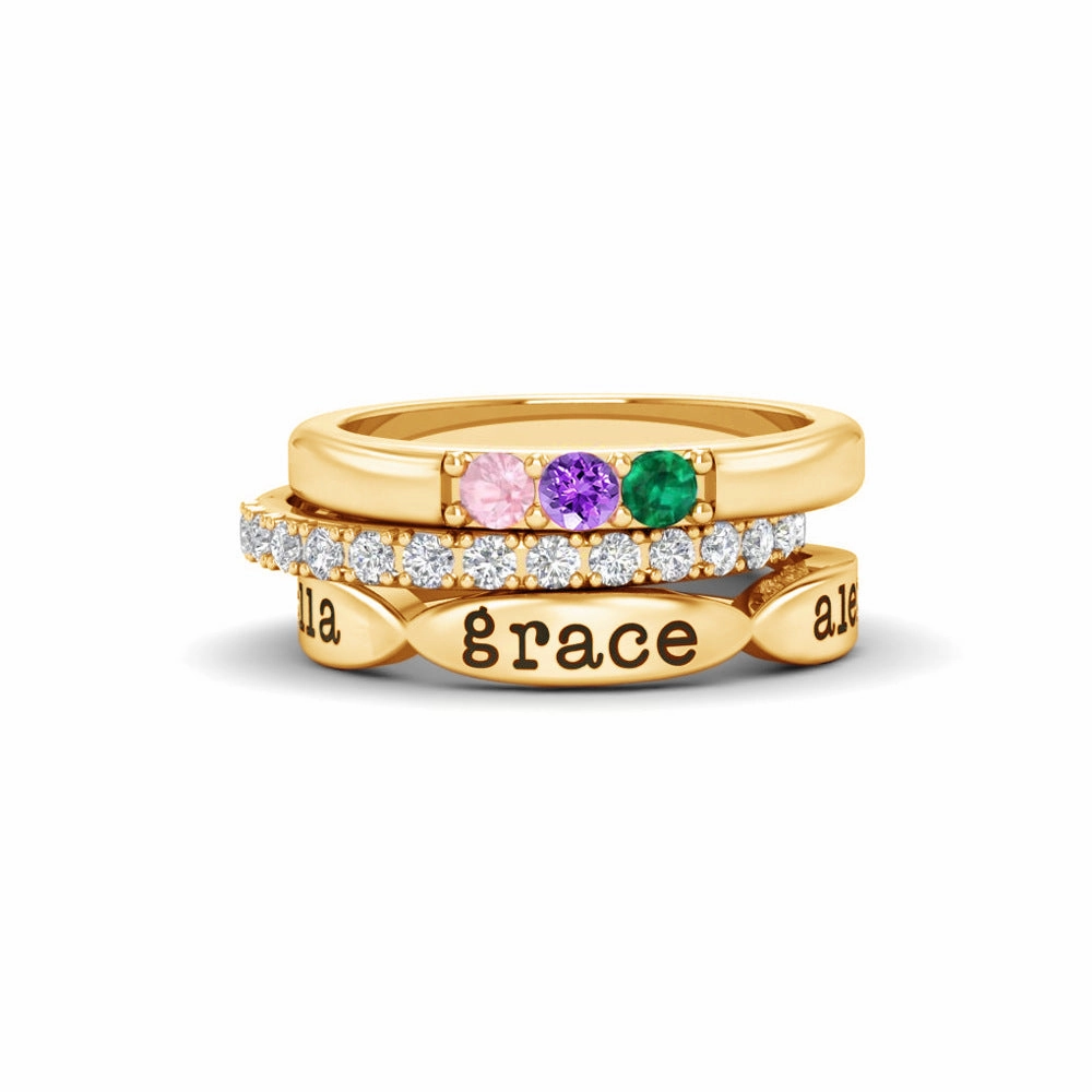 Wholesale Mother's Day 12-color birthstone three-piece stacking ring