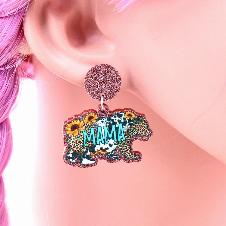 Wholesale Mother's Day Acrylic Bear Mama Earrings