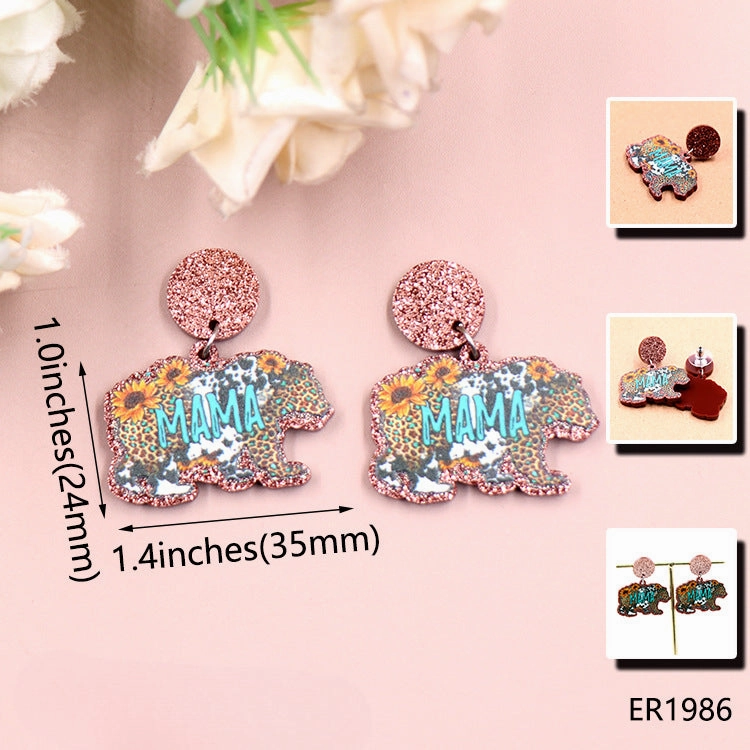 Wholesale Mother's Day Acrylic Bear Mama Earrings