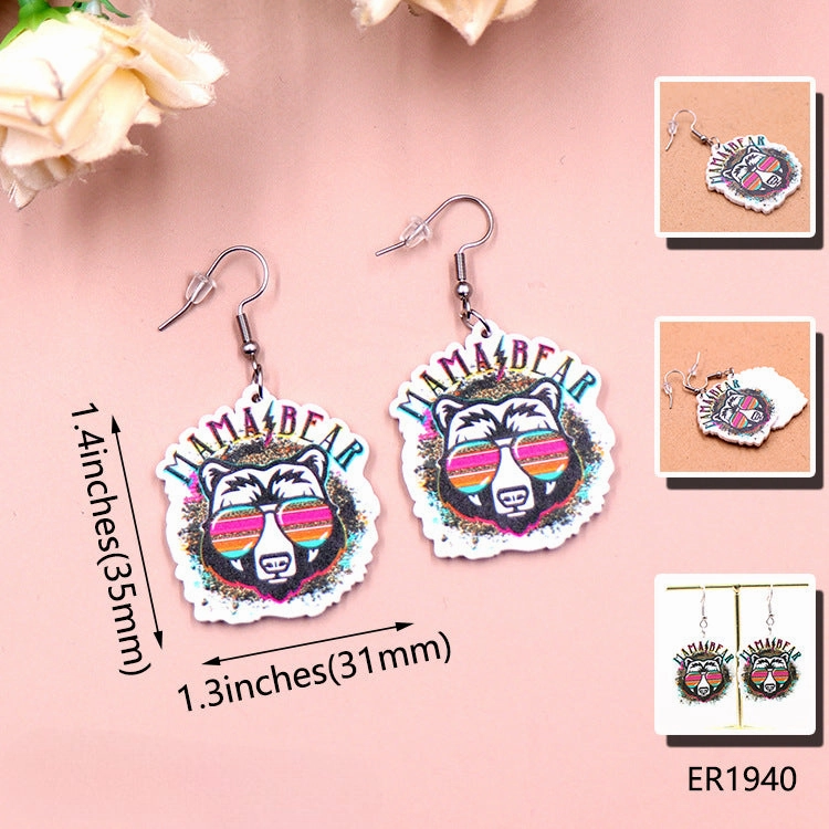 Wholesale Mother's Day Acrylic Lion Mama Earrings