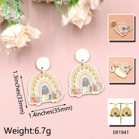Wholesale Mother's Day Acrylic Rainbow Cat Mama Earrings