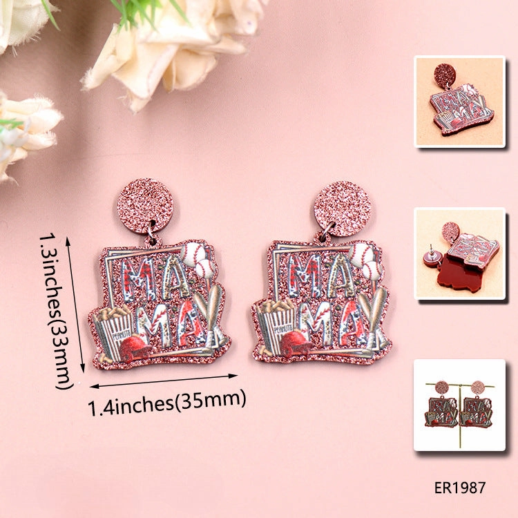 Wholesale Mother's Day Baseball Mama Acrylic Earrings