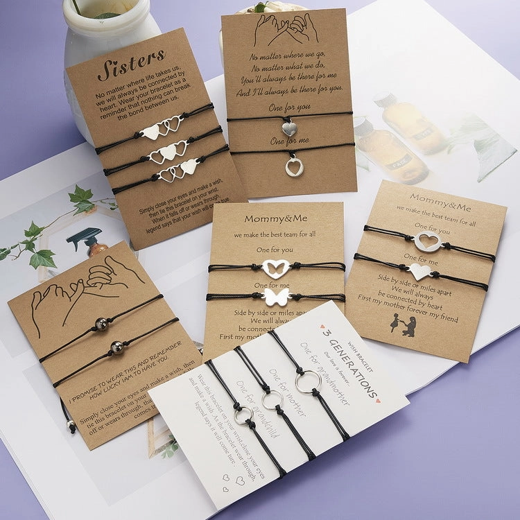 Wholesale Mother's Day Cards Geometric Hollow Multi Pack Braided Adjustable Bracelet