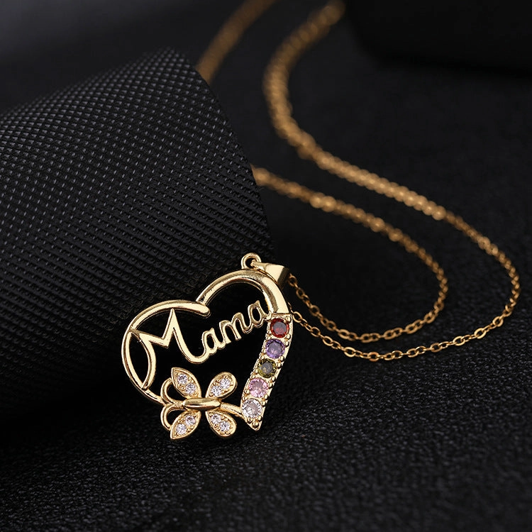 Wholesale Mother's Day Colorful Zircon Heart Delicate Clavicle Necklace