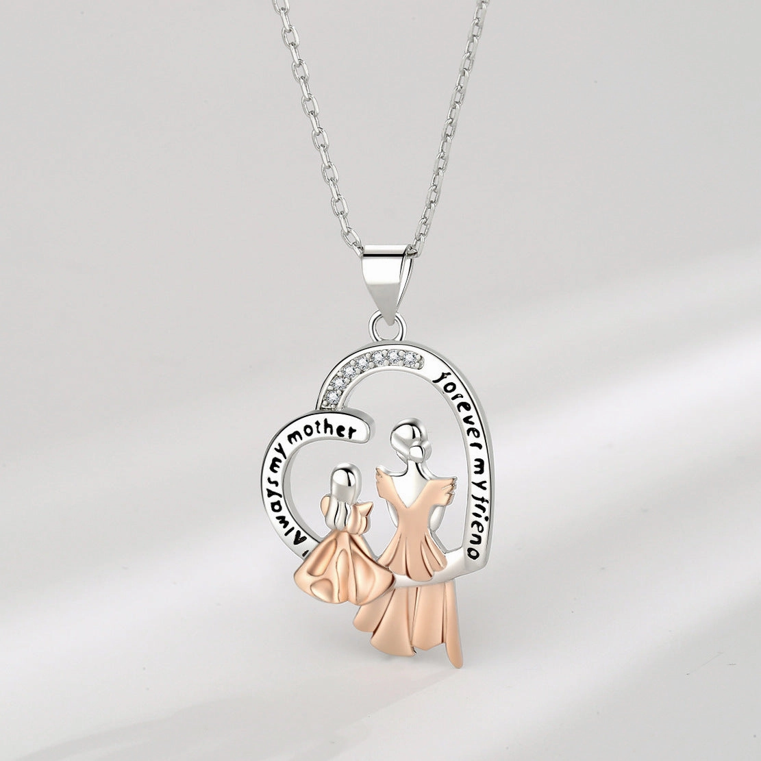 Wholesale Mother's Day Creative Mother Daughter Diamond Inlaid Copper Necklace