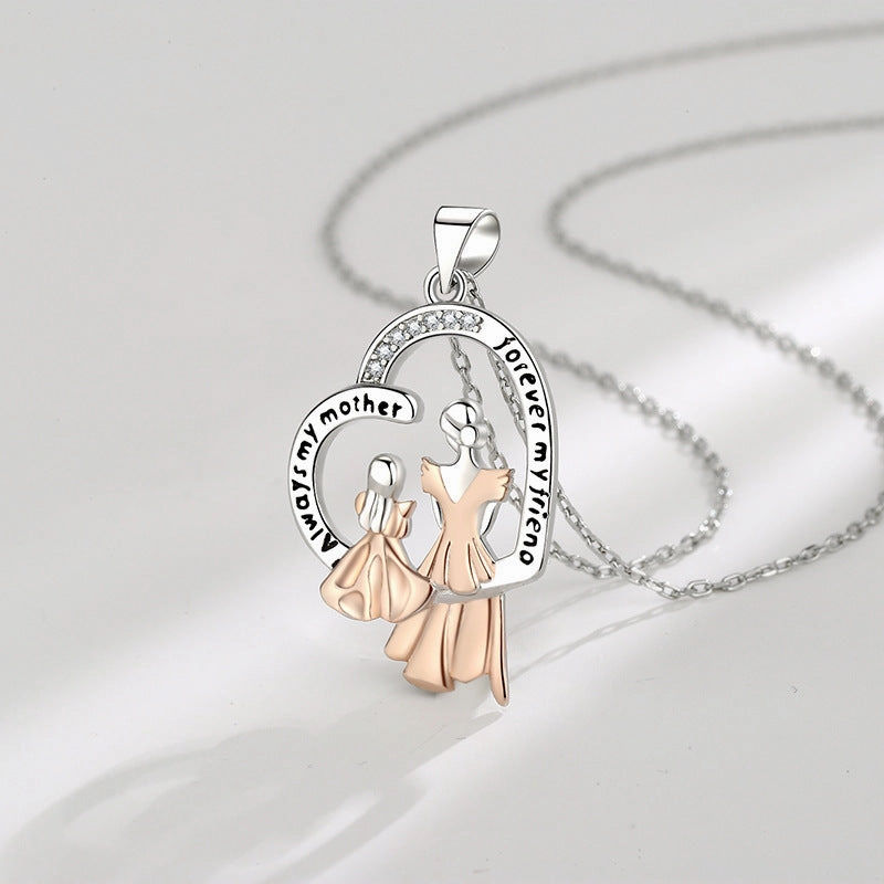 Wholesale Mother's Day Creative Mother Daughter Diamond Inlaid Copper Necklace