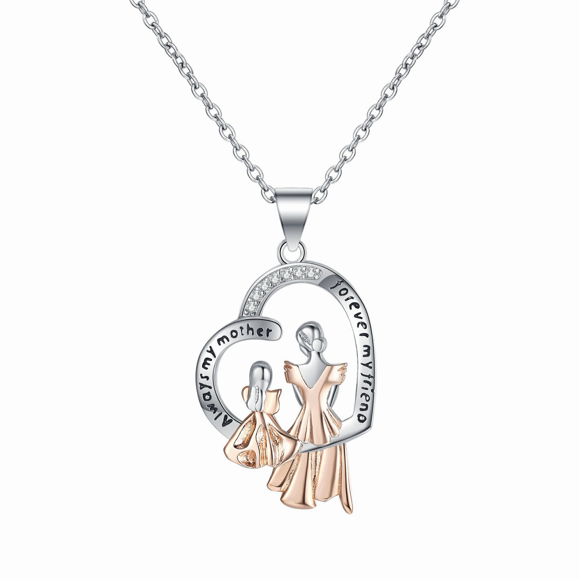 Wholesale Mother's Day Creative Mother Daughter Diamond Inlaid Copper Necklace