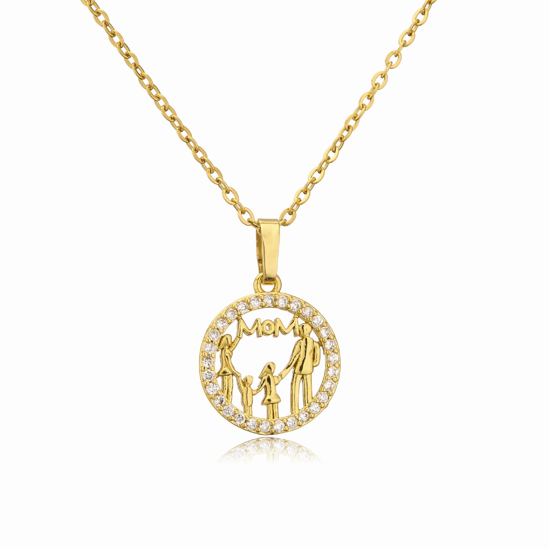 Wholesale Mother's Day Gift Copper 18K Gold Plated Zircon MAMA Necklace
