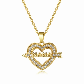 Wholesale Mother's Day Gift Copper Zircon MAMA One-arrow Heart Piercing Love Necklace