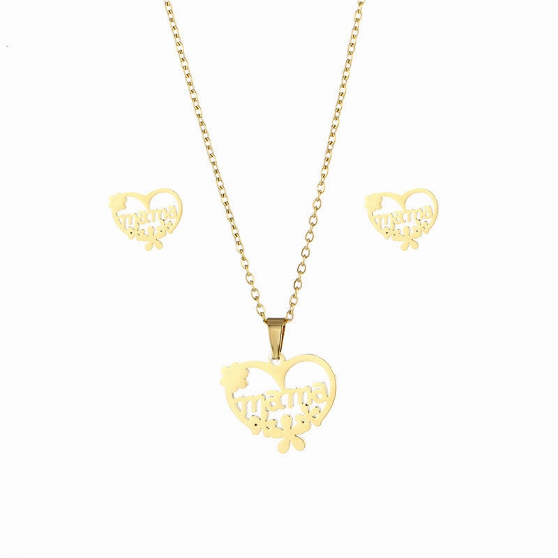 Wholesale Mother's Day Gift MAMA Stainless Steel Necklace Earrings Set