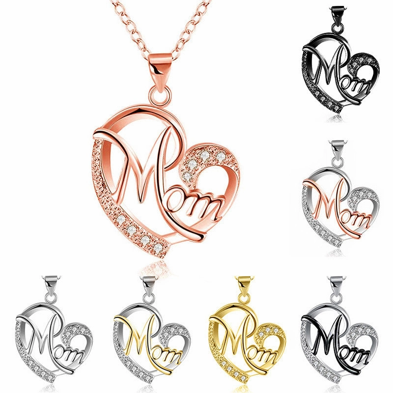 Wholesale Mother's Day Heart Shape Diamond Alloy Necklaces