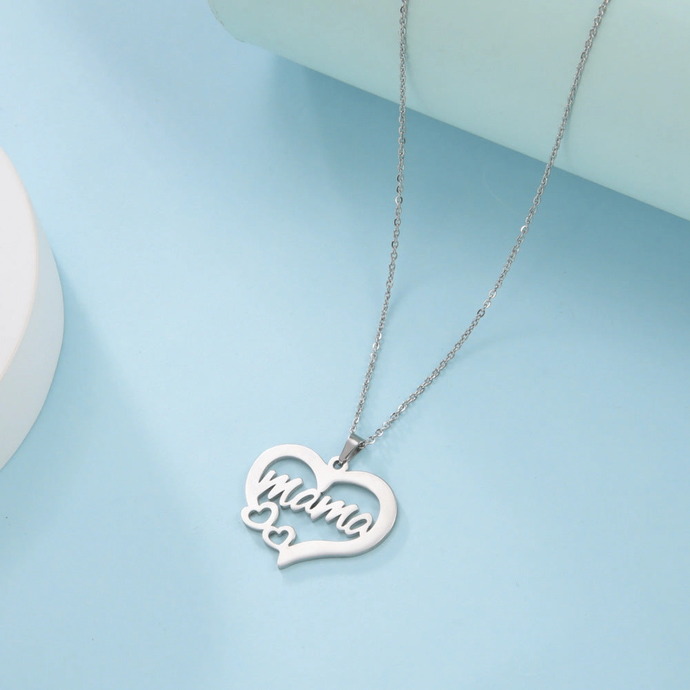 Wholesale Mother's Day Hollow Size Love Mama Letter Pattern Stainless Steel Necklace