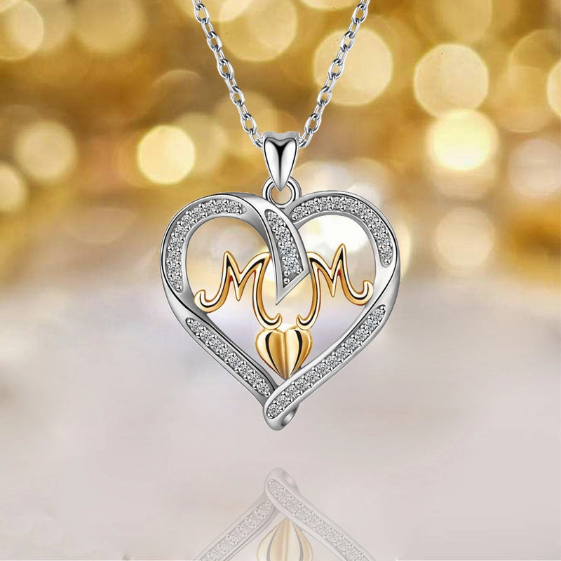 Wholesale Mother's Day Love MOM Diamond Set Alloy Necklaces
