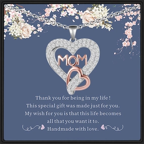 Wholesale Mother's Day Love Shaped Full Diamond Copper Necklaces