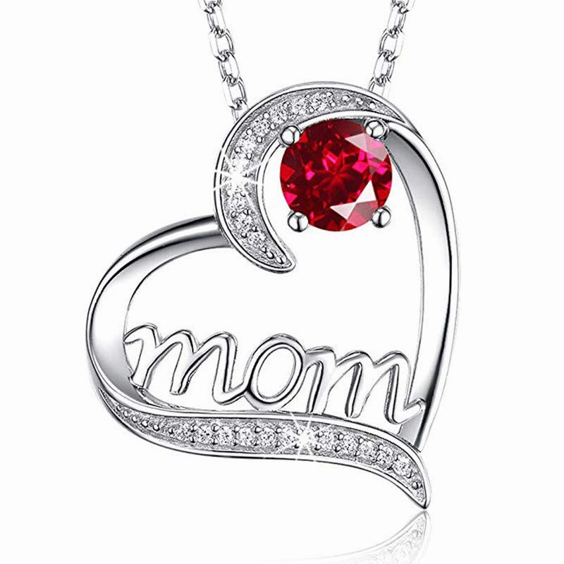 Wholesale Mother's Day Love Shaped Mom Diamond Set Copper Necklace
