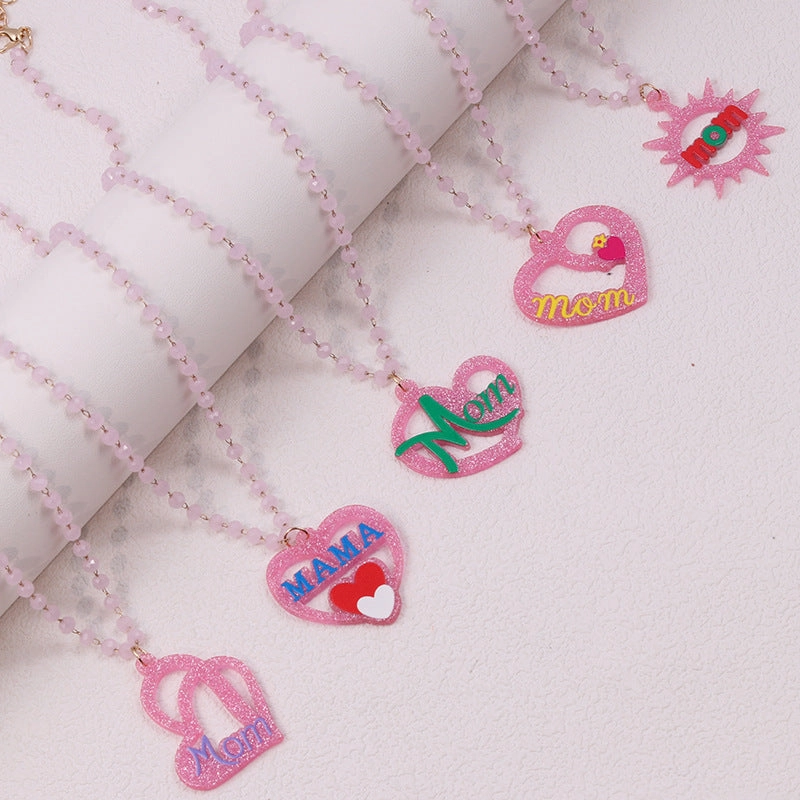 Wholesale Mother's Day Pink Love Irregular Acrylic Necklaces
