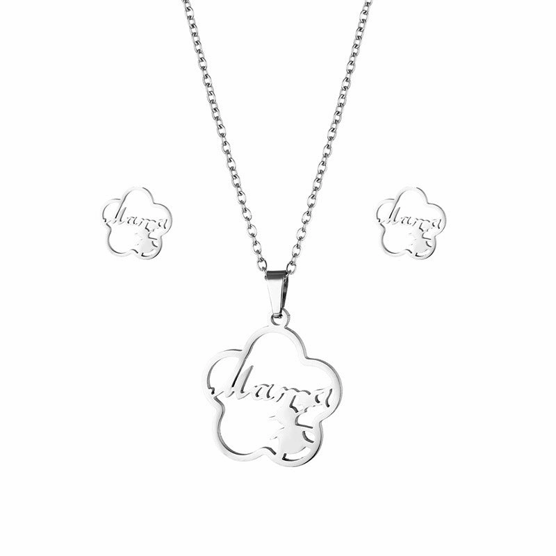 Wholesale Mother's Day Plum Blossom Stainless Steel Earrings Jewelry Set