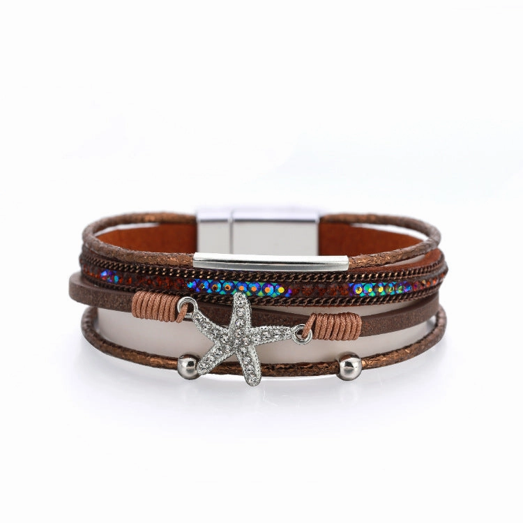 Wholesale Multi-layer Diamond Starfish Bracelet