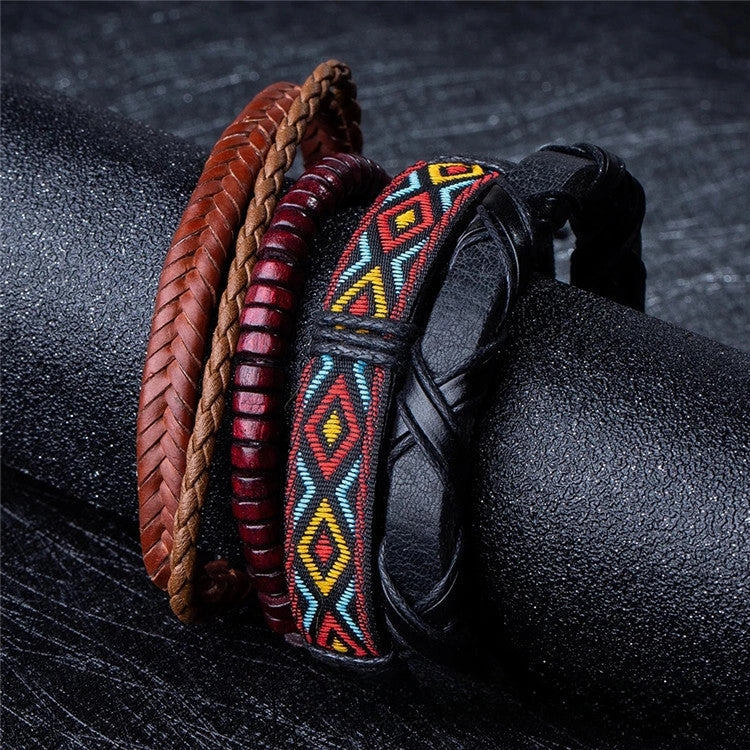Wholesale Multi-layer Hand Leather Woven Cardboard Bracelet Four Piece Set