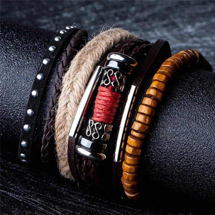 Wholesale Multi-layer Hand Leather Woven Cardboard Bracelet Four Piece Set