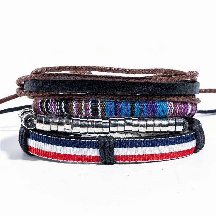 Wholesale Multi-layer Hand Leather Woven Cardboard Bracelet Four Piece Set