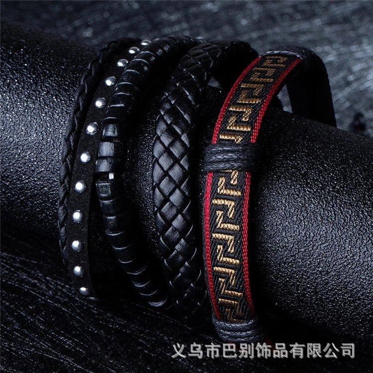 Wholesale Multi-layer Hand Leather Woven Cardboard Bracelet Four Piece Set