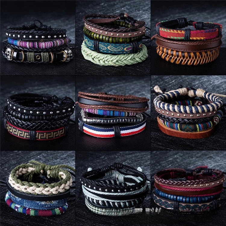 Wholesale Multi-layer Hand Leather Woven Cardboard Bracelet Four Piece Set