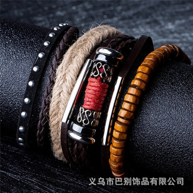 Wholesale Multi-layer Hand Leather Woven Cardboard Bracelet Four Piece Set
