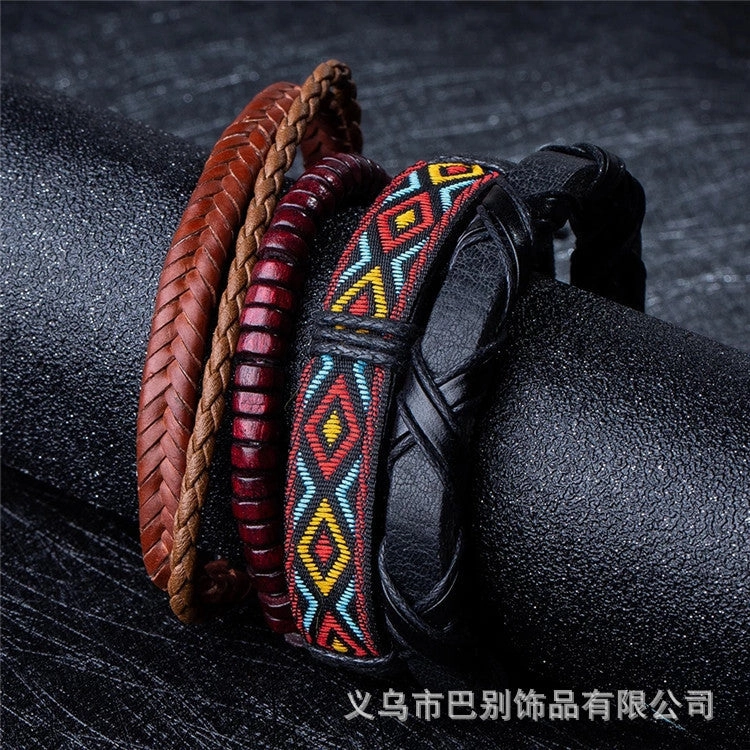 Wholesale Multi-layer Hand Leather Woven Cardboard Bracelet Four Piece Set