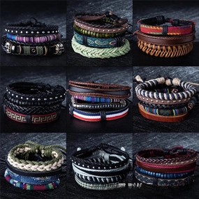 Wholesale Multi-layer Hand Leather Woven Cardboard Bracelet Four Piece Set
