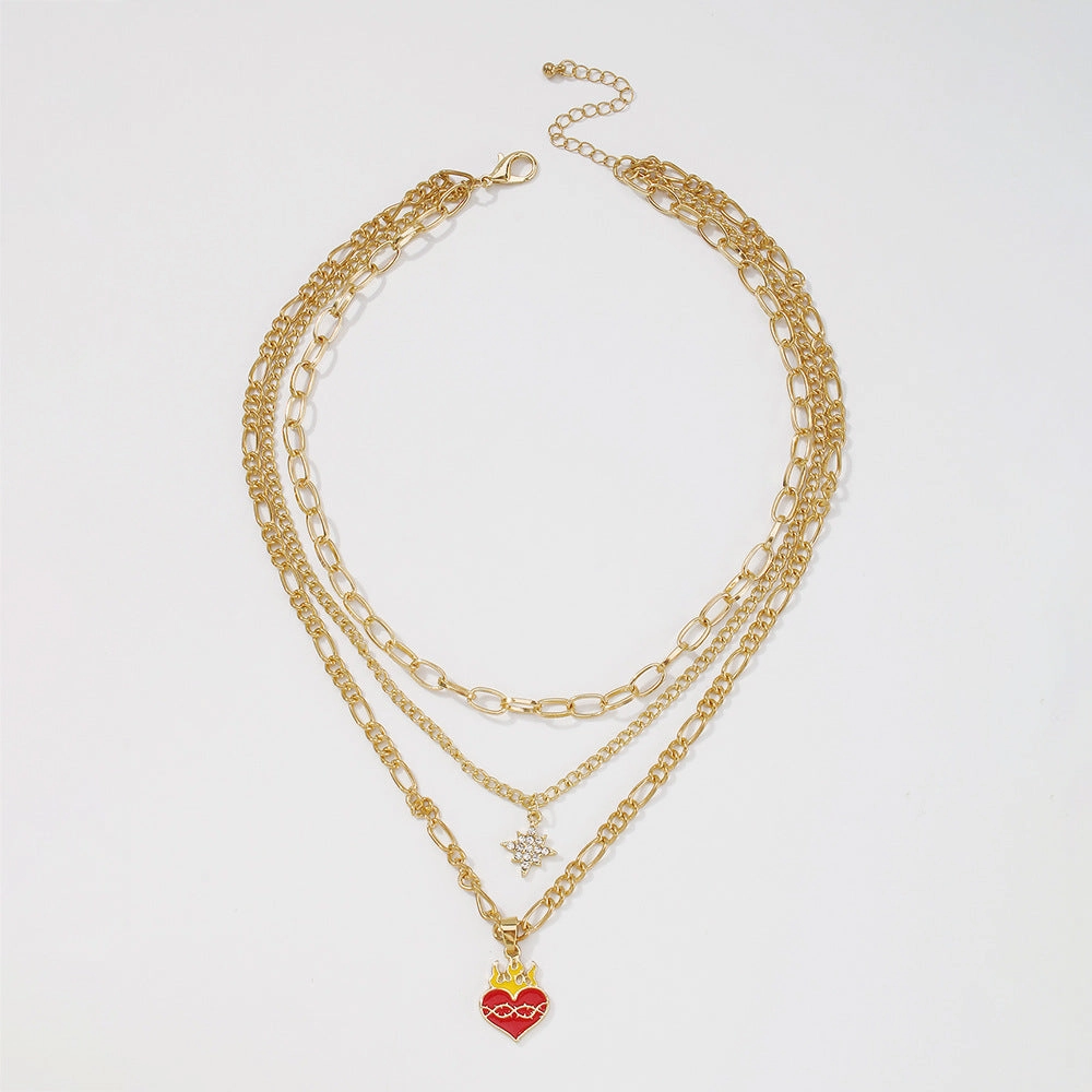 Wholesale Multi-layered Eight-pointed Star Oil Drop Heart Necklace