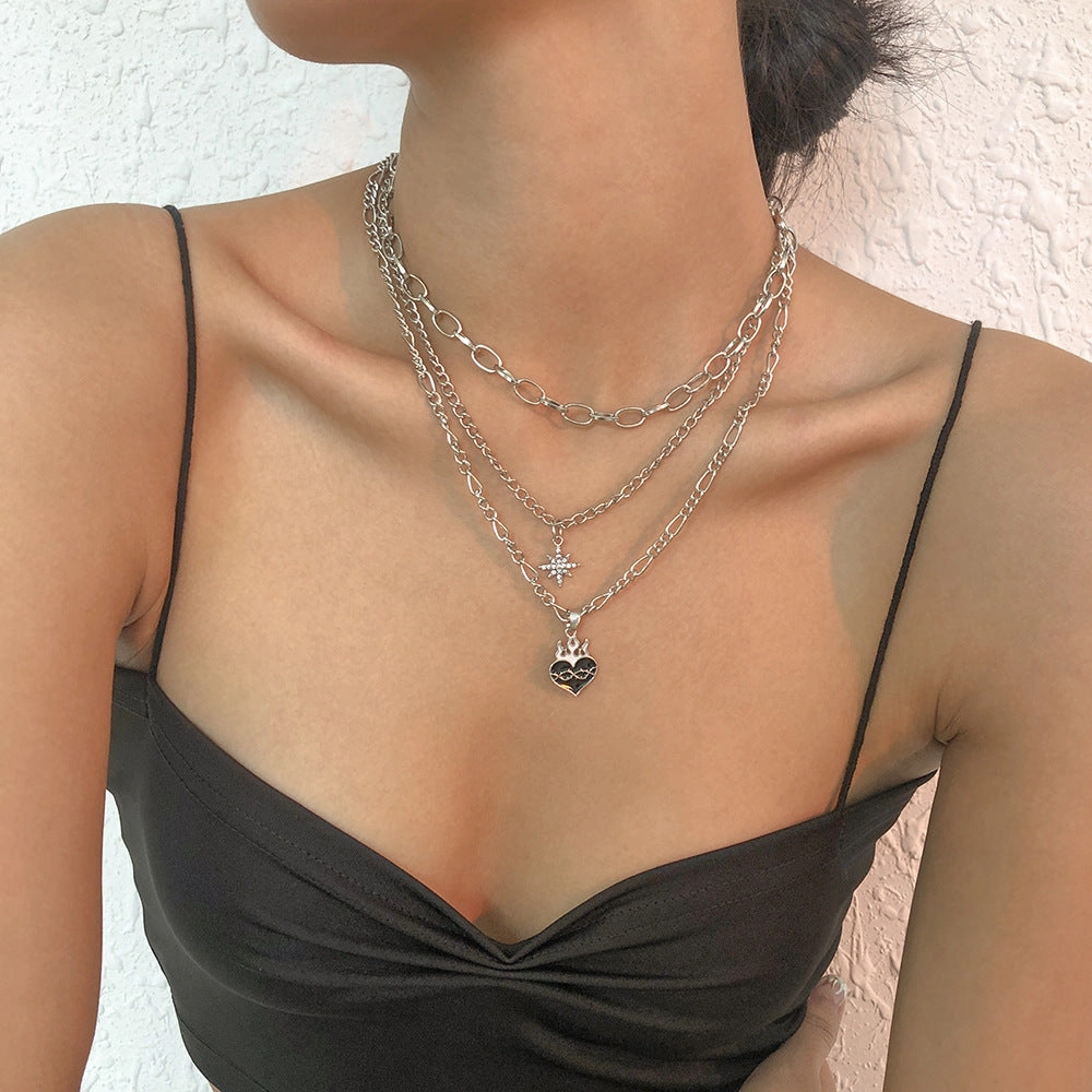 Wholesale Multi-layered Eight-pointed Star Oil Drop Heart Necklace