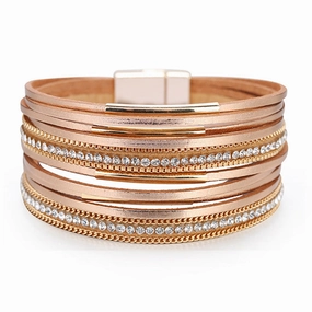 Wholesale Multi-layered Genuine Leather Fine Chain Copper Tube Diamond Bracelet