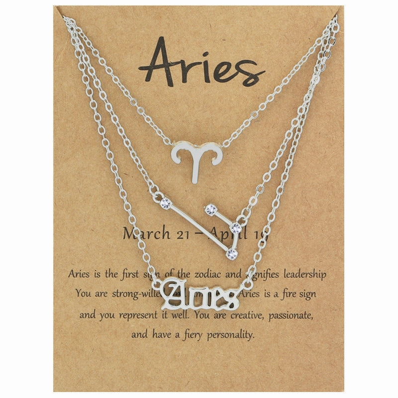 Wholesale Multi-layered Twelve Zodiac Signs Stainless Steel Necklace Set