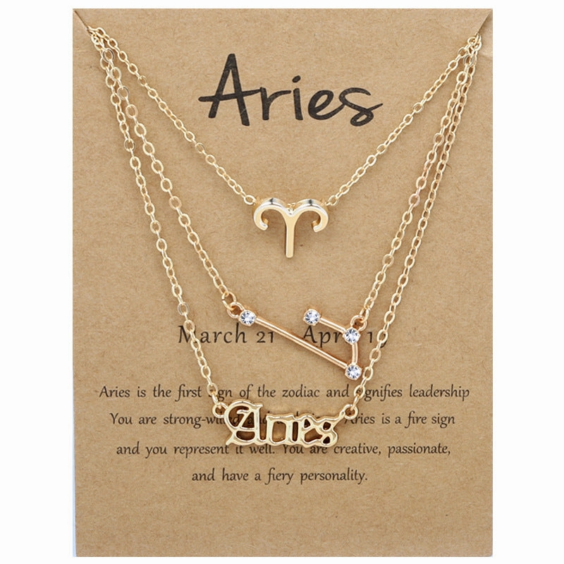 Wholesale Multi-layered Twelve Zodiac Signs Stainless Steel Necklace Set