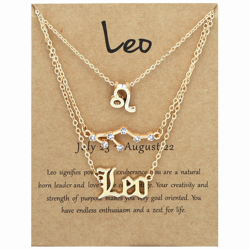 Wholesale Multi-layered Twelve Zodiac Signs Stainless Steel Necklace Set