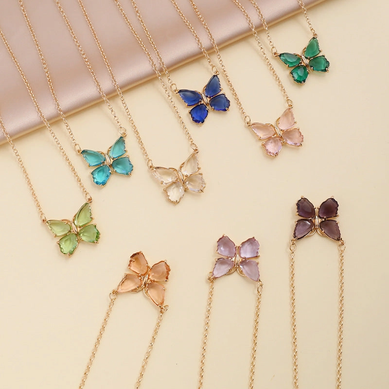 Wholesale Multicolor Zircon Butterfly Necklace