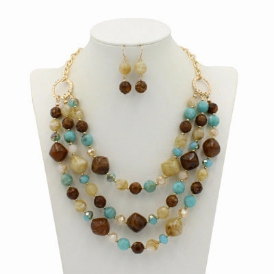 Wholesale Multilayer Plastic Bead Earrings Necklace Jewelry Set