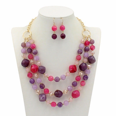 Wholesale Multilayer Plastic Bead Earrings Necklace Jewelry Set